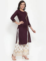 Thumbnail for Jompers Women's Purple Embroidered Kurta with Palazzos - Distacart