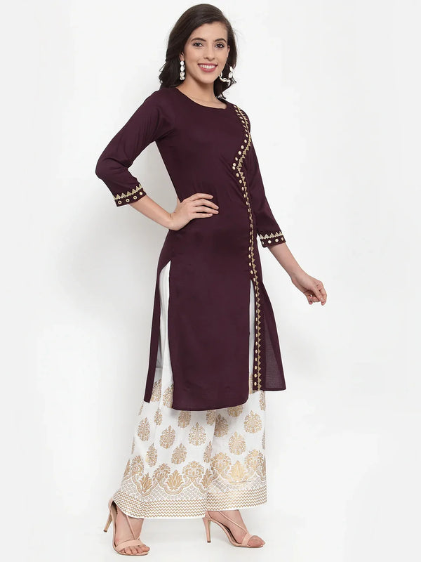 Jompers Women's Purple Embroidered Kurta with Palazzos - Distacart