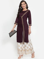 Thumbnail for Jompers Women's Purple Embroidered Kurta with Palazzos - Distacart