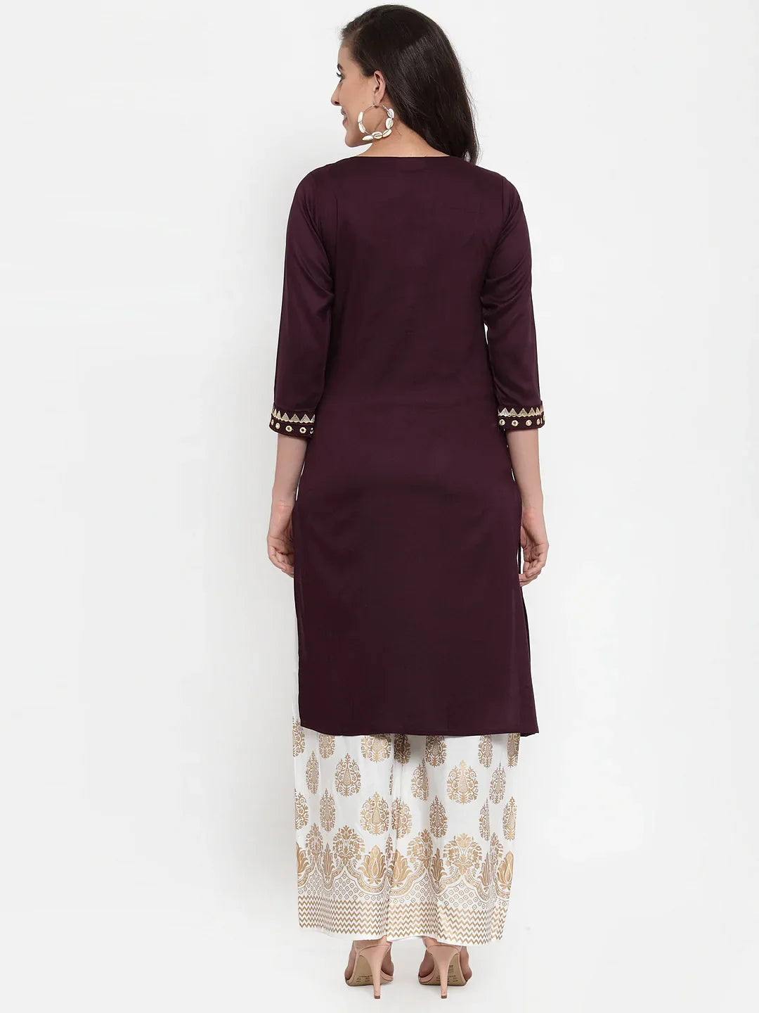 Jompers Women's Purple Embroidered Kurta with Palazzos - Distacart