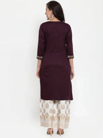 Thumbnail for Jompers Women's Purple Embroidered Kurta with Palazzos - Distacart