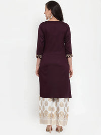 Thumbnail for Jompers Women's Purple Embroidered Kurta with Palazzos - Distacart
