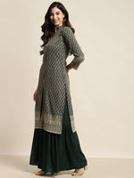 Thumbnail for Jompers Women's Green Embroidered Kurta with Sharara - Distacart