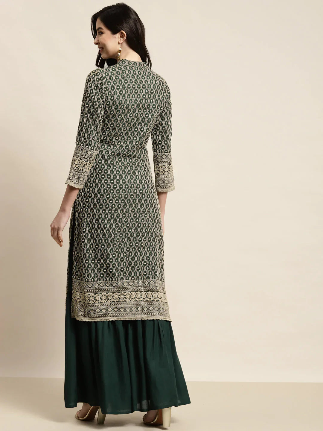 Jompers Women's Green Embroidered Kurta with Sharara - Distacart