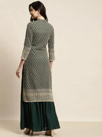Thumbnail for Jompers Women's Green Embroidered Kurta with Sharara - Distacart