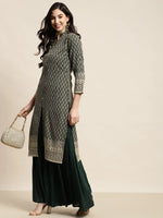 Thumbnail for Jompers Women's Green Embroidered Kurta with Sharara - Distacart