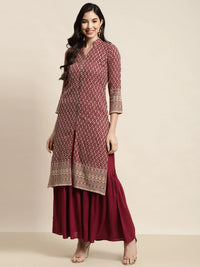 Thumbnail for Jompers Women's Maroon Embroidered Kurta with Sharara - Distacart