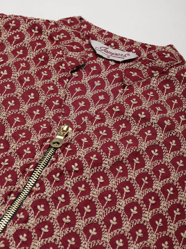 Jompers Women's Maroon Embroidered Kurta with Sharara - Distacart