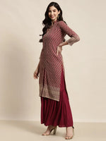 Thumbnail for Jompers Women's Maroon Embroidered Kurta with Sharara - Distacart