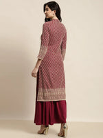 Thumbnail for Jompers Women's Maroon Embroidered Kurta with Sharara - Distacart