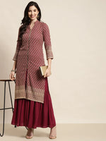 Thumbnail for Jompers Women's Maroon Embroidered Kurta with Sharara - Distacart