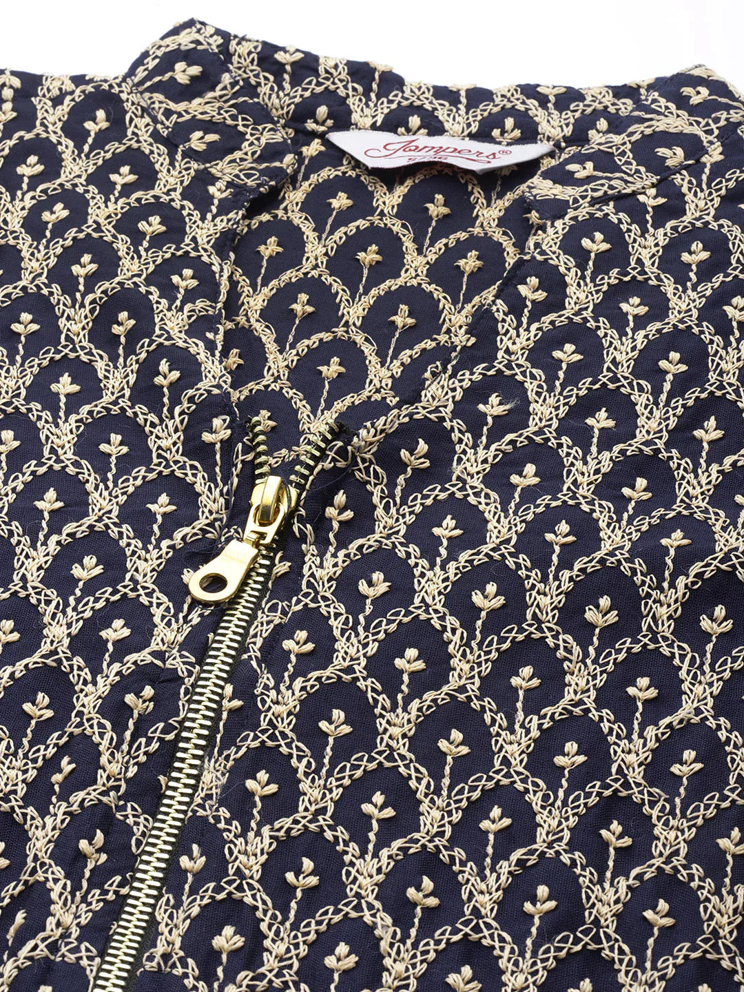 Jompers Women's Navy Embroidered Kurta with Sharara - Navy Blue - Distacart