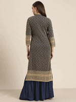 Thumbnail for Jompers Women's Navy Embroidered Kurta with Sharara - Navy Blue - Distacart