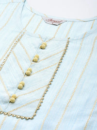 Thumbnail for Jompers Women's Turquoise Blue Woven Design Gotta Patti Kurta with Sharara & Dupatta - Distacart