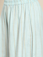 Thumbnail for Jompers Women's Turquoise Blue Woven Design Gotta Patti Kurta with Sharara & Dupatta - Distacart