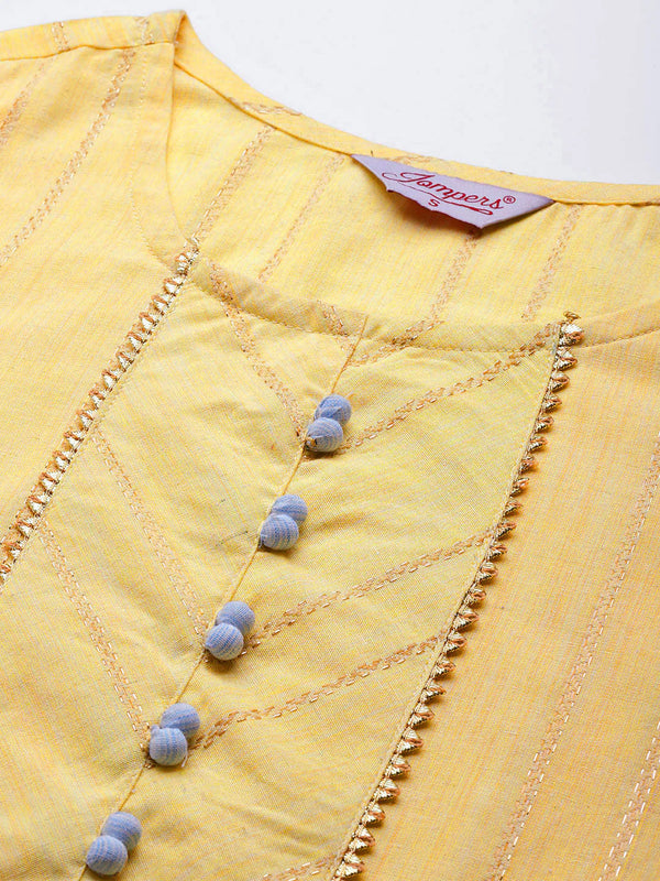 Jompers Women's Yellow Woven Design Gotta Patti Kurta with Sharara & Dupatta - Distacart