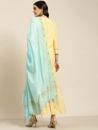 Thumbnail for Jompers Women's Yellow Woven Design Gotta Patti Kurta with Sharara & Dupatta - Distacart