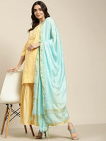 Thumbnail for Jompers Women's Yellow Woven Design Gotta Patti Kurta with Sharara & Dupatta - Distacart