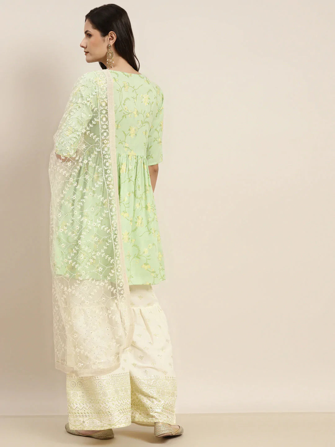 Jompers Women's Green Kurta with Sharara & Dupatta - Green - Distacart