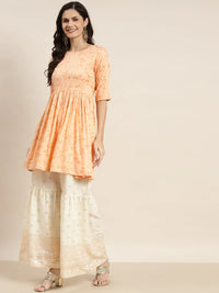 Thumbnail for Jompers Women's Orange Kurta with Sharara & Dupatta - Orange - Distacart