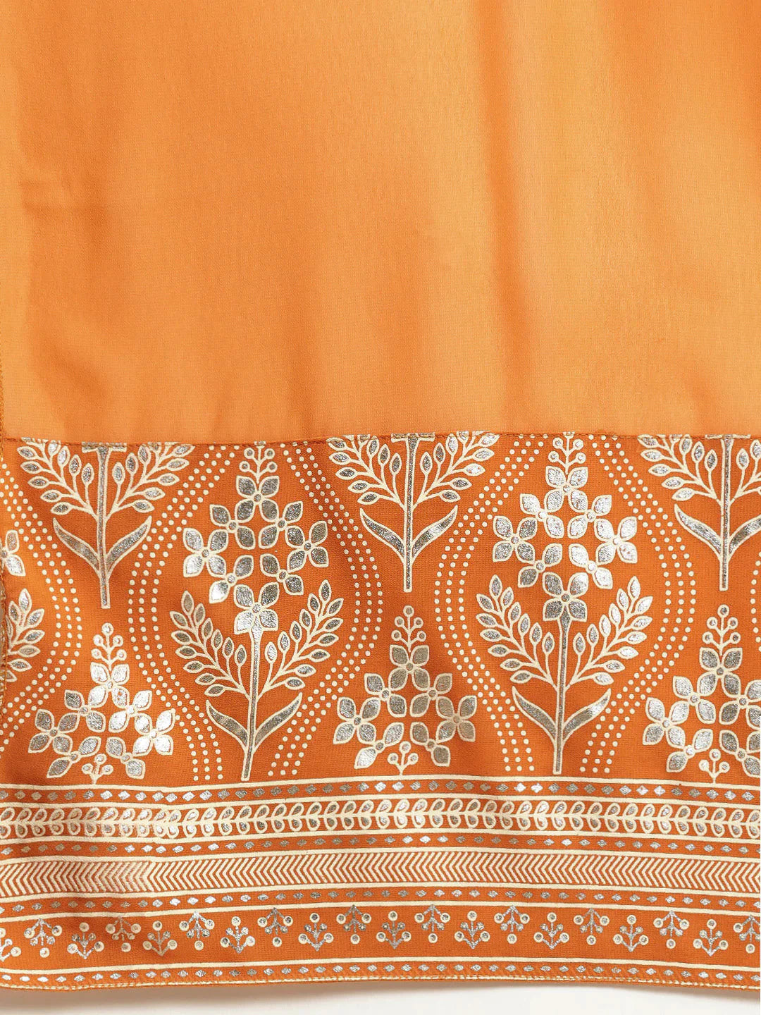 Jompers Women's Orange & Silver Ethnic Motifs Foil Printed Straight Kurta Sharara Dupatta - Distacart