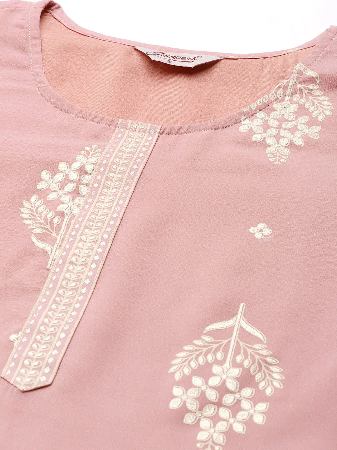 Jompers Women's Pink & Silver Ethnic Motifs Foil Printed Straight Kurta Sharara Dupatta - Distacart