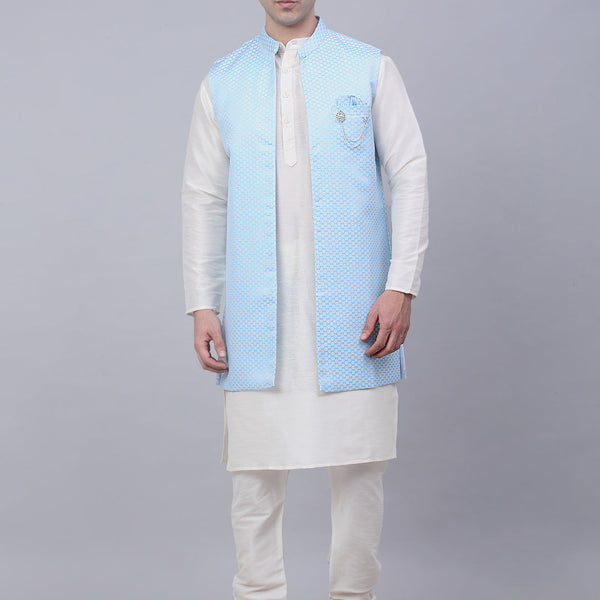 Jompers Men's Solid Kurta Pyjama With Shrug Jacket - Blue - Distacart