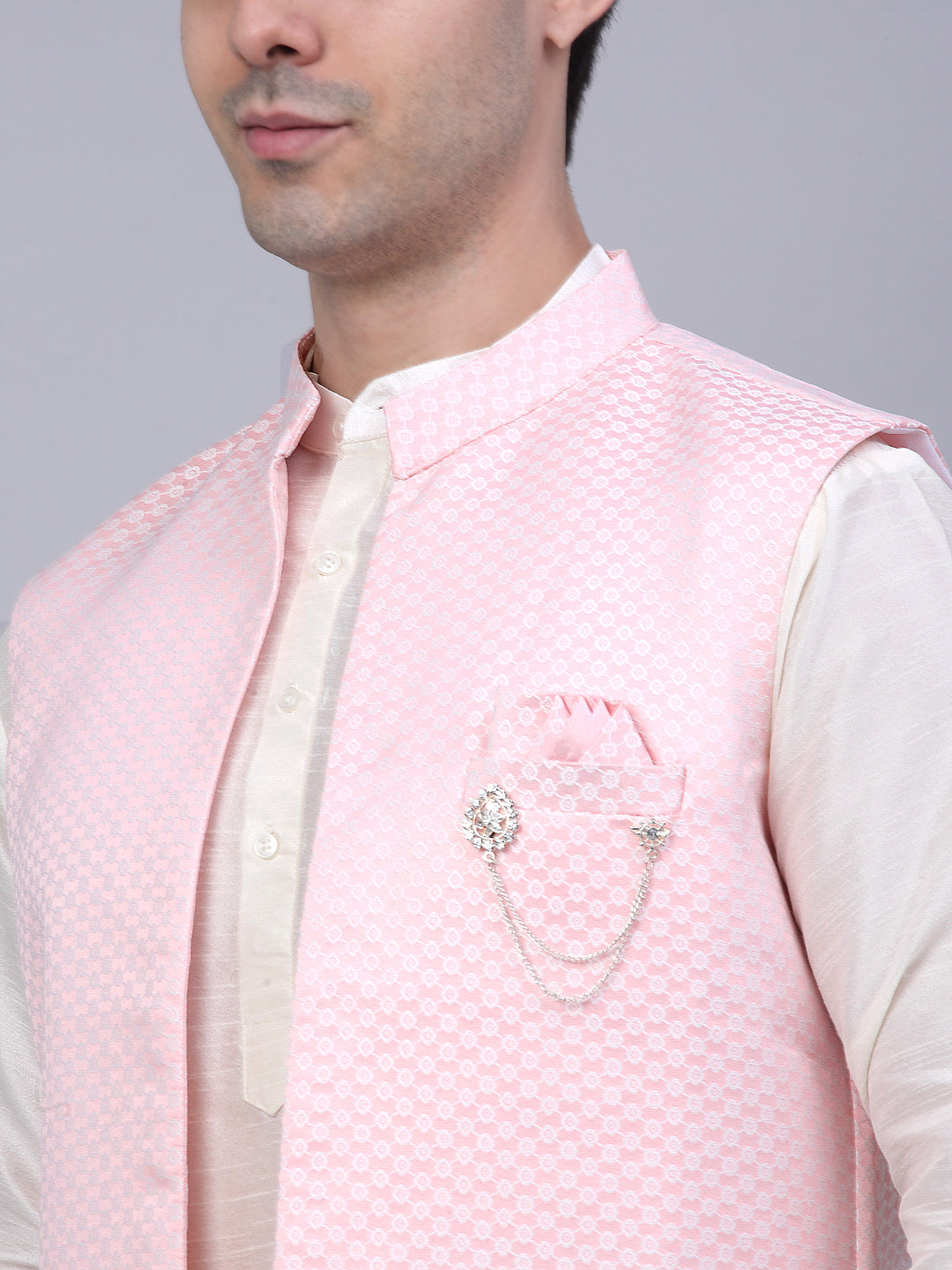 Jompers Men's Solid Kurta Pyjama With Shrug Jacket - Pink - Distacart