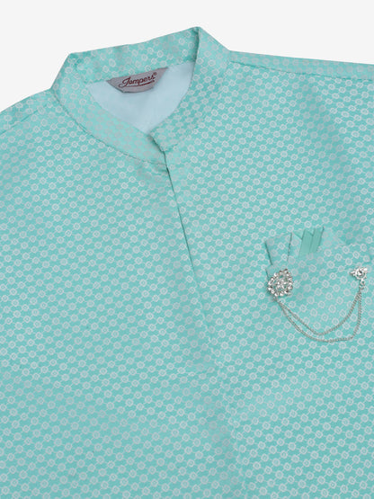 Jompers Men's Solid Kurta Pyjama With Shrug Jacket - Sky Blue - Distacart