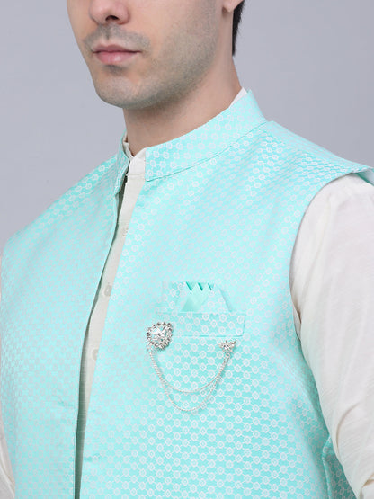Jompers Men's Solid Kurta Pyjama With Shrug Jacket - Sky Blue - Distacart