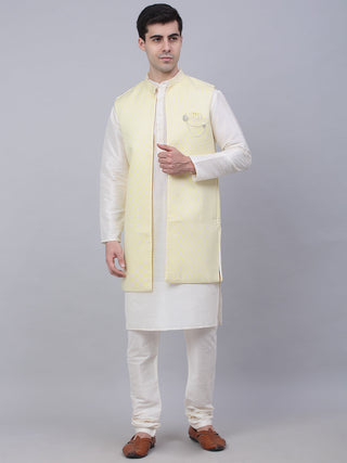 Jompers Men's Solid Kurta Pyjama With Shrug Jacket - Yellow - Distacart