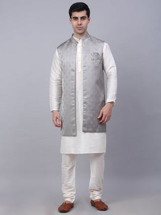 Jompers Men's Solid Kurta Pyjama With Shrug Jacket - Grey - Distacart