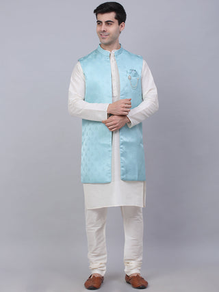 Jompers Men's Solid Kurta Pyjama With Shrug Jacket - Sky Blue - Distacart