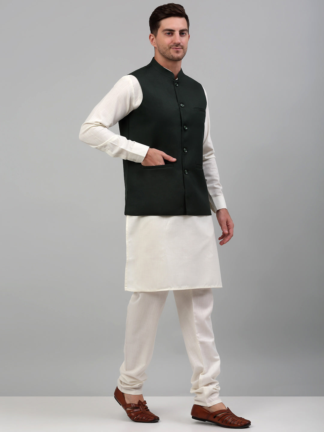 Jompers Men's Nehru Jacket with White Kurta Pyjama - Distacart