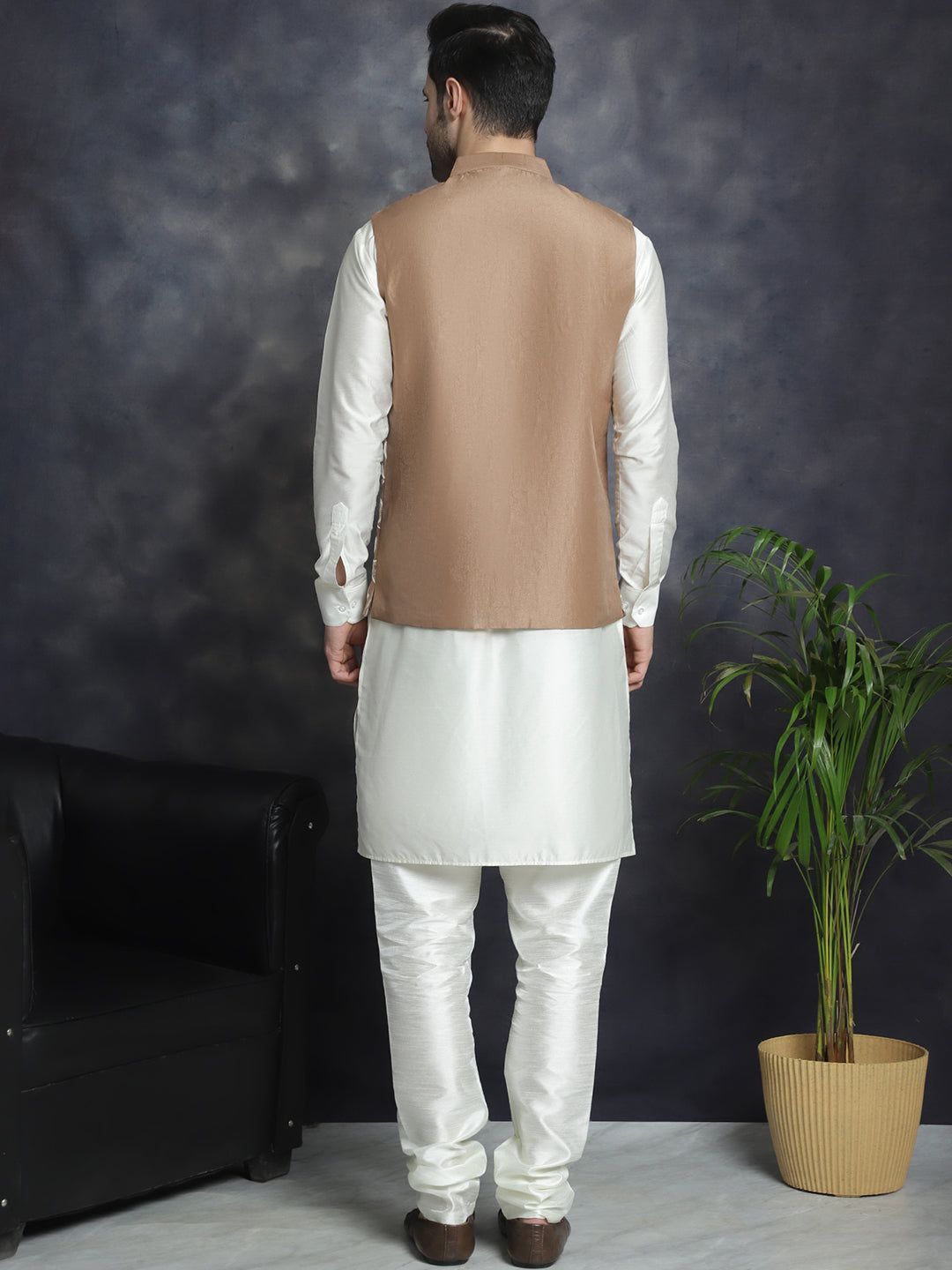 Jompers Men's Embroidred Nehru Jacket With Solid Kurta Pyjama - Brown - Distacart