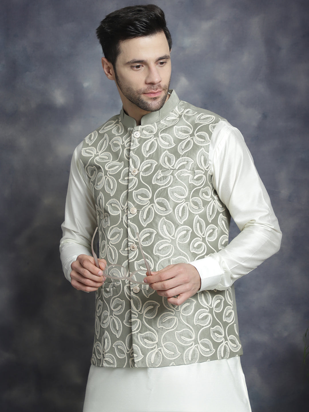 Jompers Men's Embroidred Nehru Jacket With Solid Kurta Pyjama - Pista - Distacart
