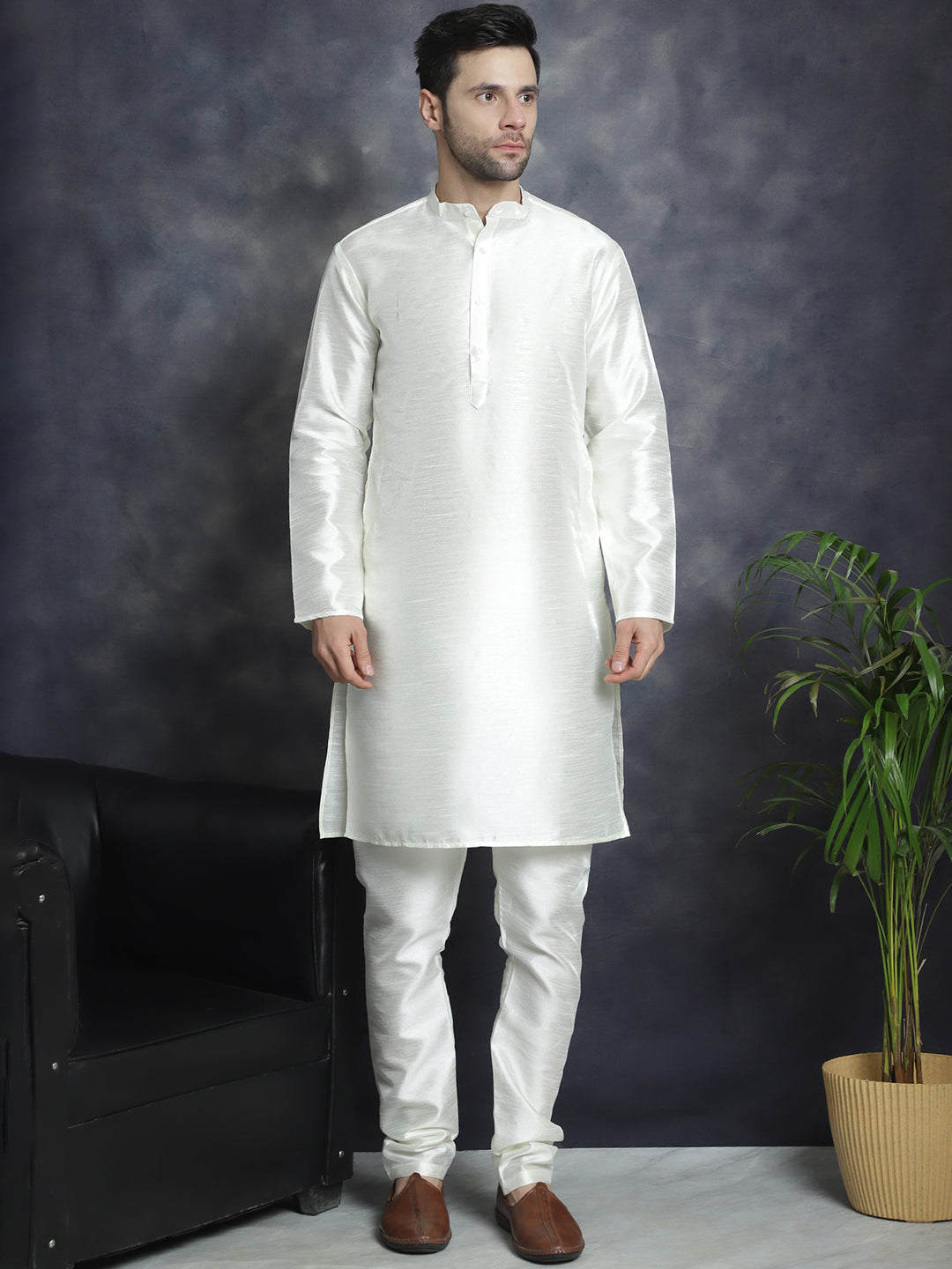 Jompers Men's Embroidred Nehru Jacket With Solid Kurta Pyjama - Grey - Distacart