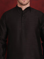 Thumbnail for Jompers Men's Black Floral Printed Nehru Jacket With Kurta Pyjama Set - Distacart