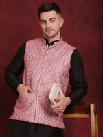 Thumbnail for Jompers Men's Coral Woven Design Nehru Jacket With Kurta Pyjama Set - Distacart