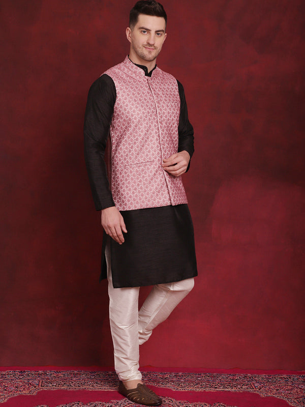Jompers Men's Coral Woven Design Nehru Jacket With Kurta Pyjama Set - Distacart