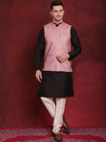 Thumbnail for Jompers Men's Coral Woven Design Nehru Jacket With Kurta Pyjama Set - Distacart