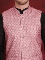 Thumbnail for Jompers Men's Coral Woven Design Nehru Jacket With Kurta Pyjama Set - Distacart