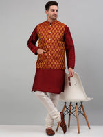 Thumbnail for Jompers Men's Woven Design Nehru Jacket and Kurta Pyjama Set - Maroon - Distacart