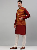 Thumbnail for Jompers Men's Woven Design Nehru Jacket and Kurta Pyjama Set - Maroon - Distacart