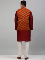 Thumbnail for Jompers Men's Woven Design Nehru Jacket and Kurta Pyjama Set - Maroon - Distacart