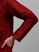 Thumbnail for Jompers Men's Woven Design Nehru Jacket and Kurta Pyjama Set - Maroon - Distacart