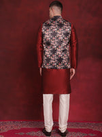 Thumbnail for Jompers Men's Black Floral Printed Nehru Jacket With Kurta Pyjama Set - Distacart
