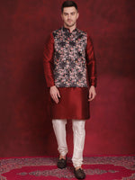 Thumbnail for Jompers Men's Black Floral Printed Nehru Jacket With Kurta Pyjama Set - Distacart