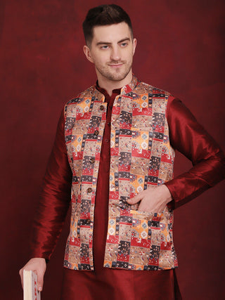 Jompers Men's Multi Printed Nehru Jacket With Kurta Pyjama Set - Distacart