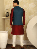 Thumbnail for Jompers Men's Blue Woven Design Nehru Jacket With Kurta Pyjama Set - Distacart